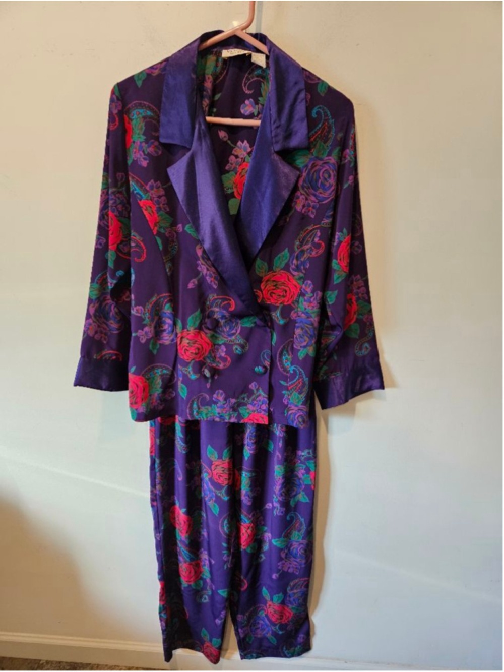 Women's Victoria's Secret Gold Label Y2K Purple Red Floral Pajama Set S